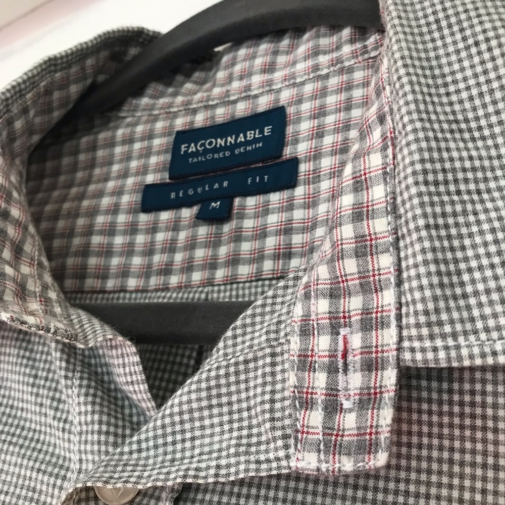 Light Grey Checkered Faonnable Button Down - image 2